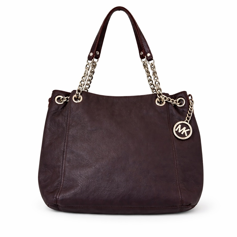 Michael Kors Pebbled Leather Shoulder Bag | Chain Strap Plum Purple MK Purse